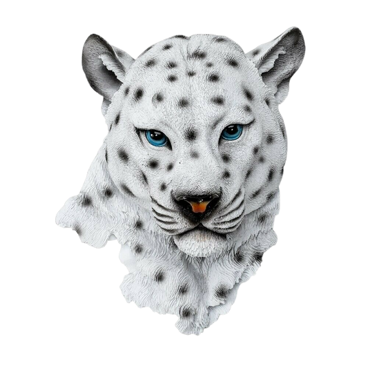 3D Carved White Snow Leopard Head Wall Statue Sculpture | Decor Gifts and More