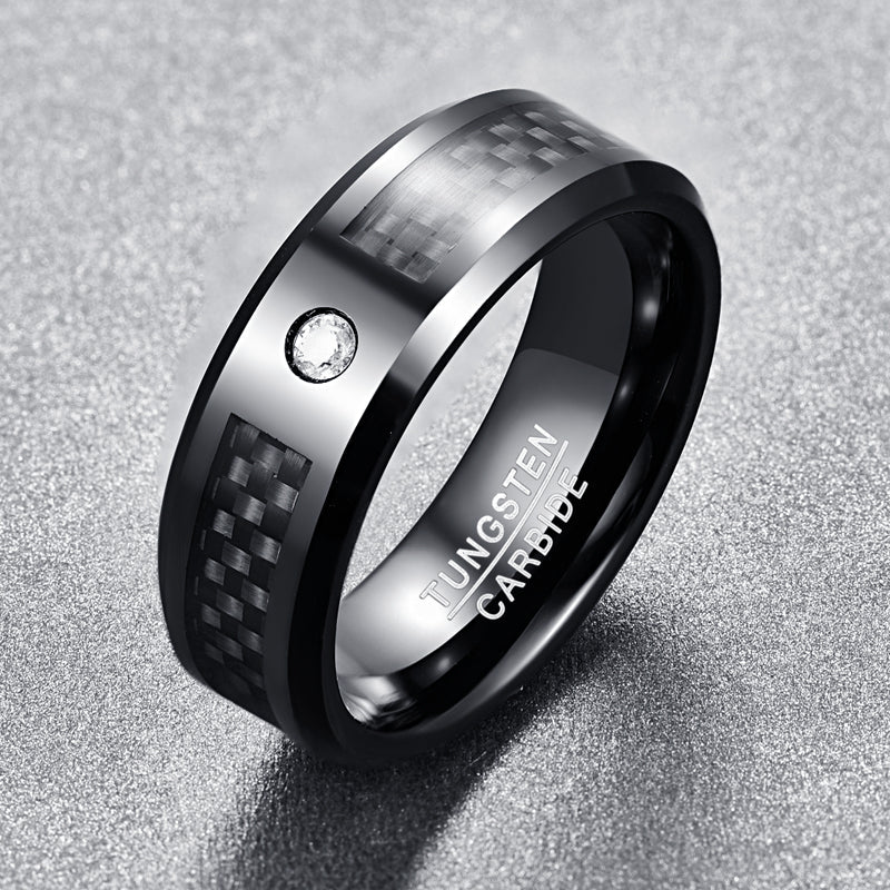 Electroplated Polished Diamond Carbon Fiber Tungsten Steel Ring | Decor Gifts and More