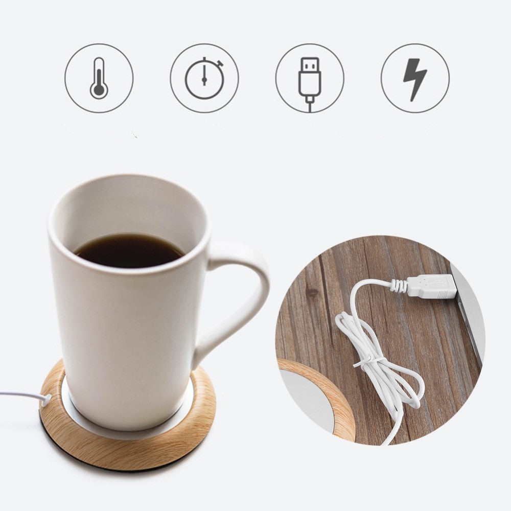 Original USB Wood Grain Cup Warmer Heat Beverage Mug Mat Keep Drink Warm Heater Mugs Coaster | Decor Gifts and More