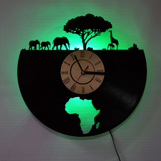 African Savannah Animal Landscape Backlit Silhouette Sculpture Clock in 4 colors