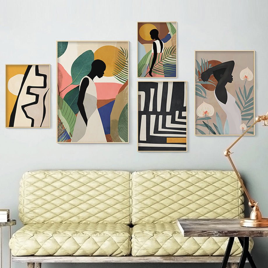 Abstract African Women Flower Leaf Mural Art Canvas Painting | Decor Gifts and More