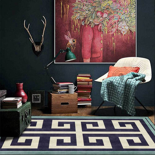 Chinese Style Dark Blue Green Edge Living Room Bedroom Carpet | Decor Gifts and More