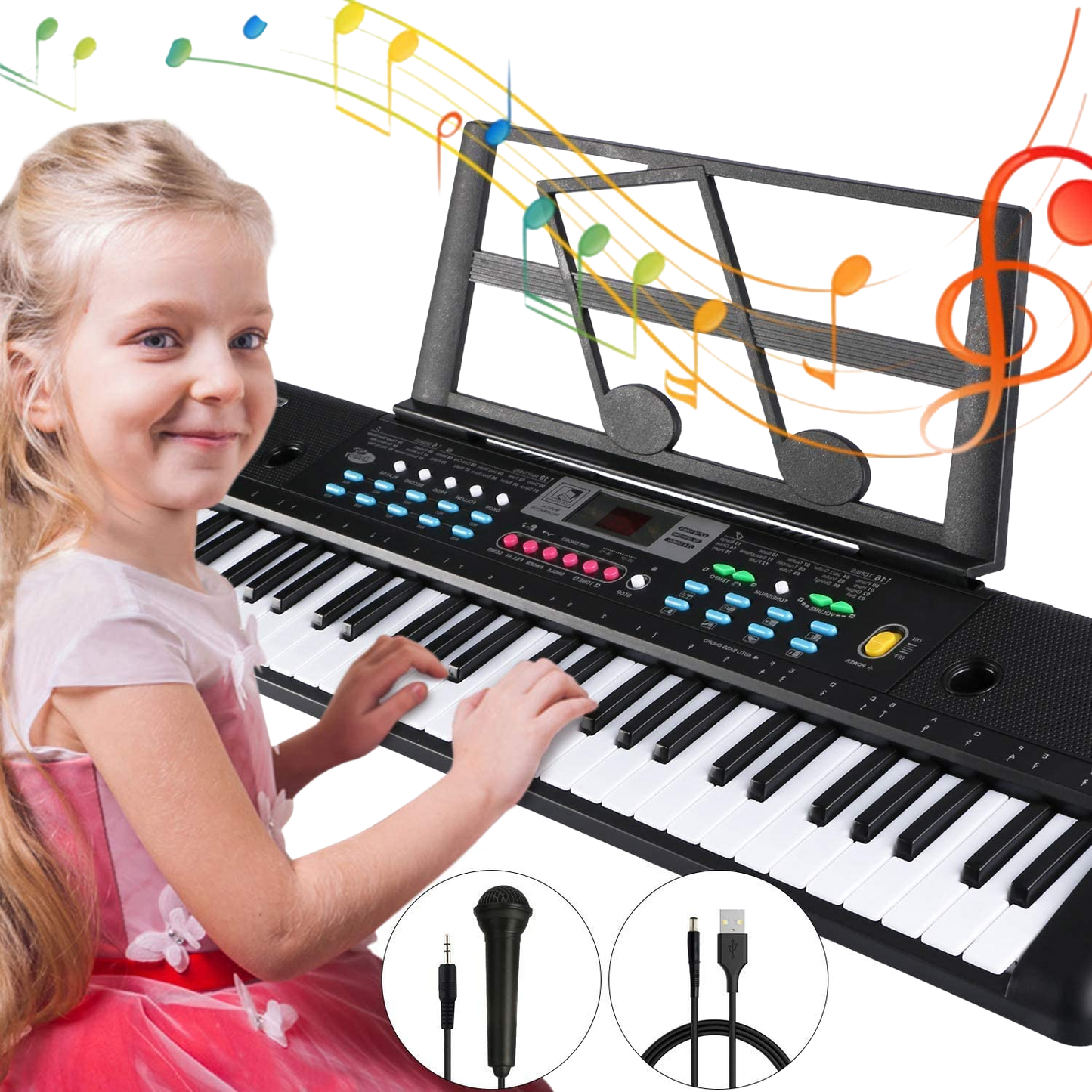 Tencoz Electronic Keyboard Piano 61 Key, Portable Piano Keyboard with Music Stand, Microphone, Power Supply Digital Music Piano Keyboard for Kids - Home Decor Gifts and More