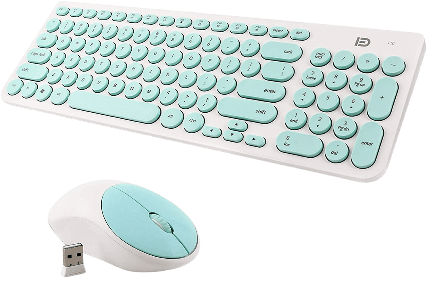 Wireless Keyboard and Mouse Combo, FD iK6630 2.4GHz Cordless Cute Round Key Set Smart Power-Saving Quiet Slim Combo for Laptop, Computer,TV and Mac (Mint Green &amp; White) - Home Decor Gifts and More