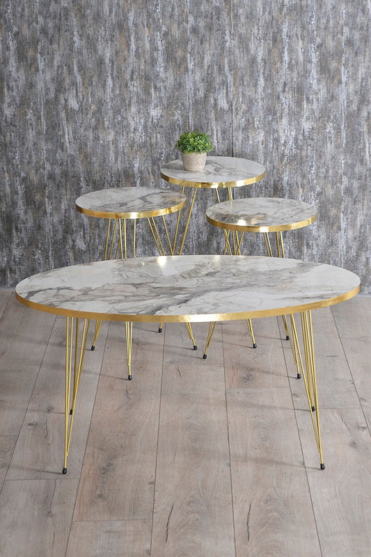 Modern Contemporary High Quality Marble Top 4 Piece Table Set - Home Decor Gifts and More