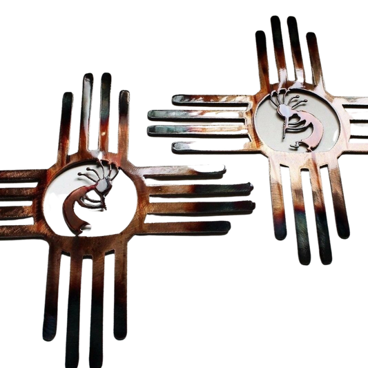 Metal Wall Art - Copper 14"Southwestern Zia w/ Kokopelli Pair (2 Piece) - - Home Decor Gifts and More