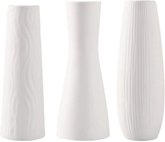 New Vase Set Modern Contemporary Style White Ceramic Retro Vase Set of 3 - Home Decor Gifts and More