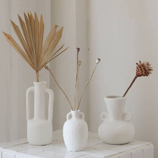 Matte White Boho Ceramic Flower Home Decor Vase Set - Home Decor Gifts and More