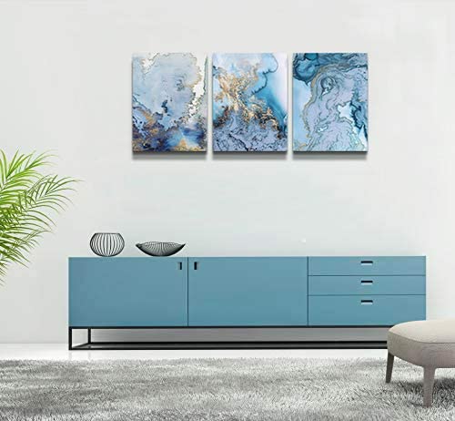 Abstract Nautical Ocean Landscape Canvas Wall Art  Living Room Bedroom 16x12 inch/ 3 Piece Set - Home Decor Gifts and More