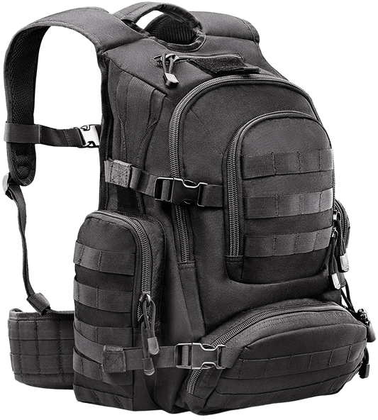 Tactical Military 1050D Nylon Black Backpack Carrying Rucksack with 50L Capacity &amp; Comfortable Back Panels Ideal for Outdoors, Camping, Hunting, Survival, Fishing, Hiking &amp; Sports - Home Decor Gifts and More
