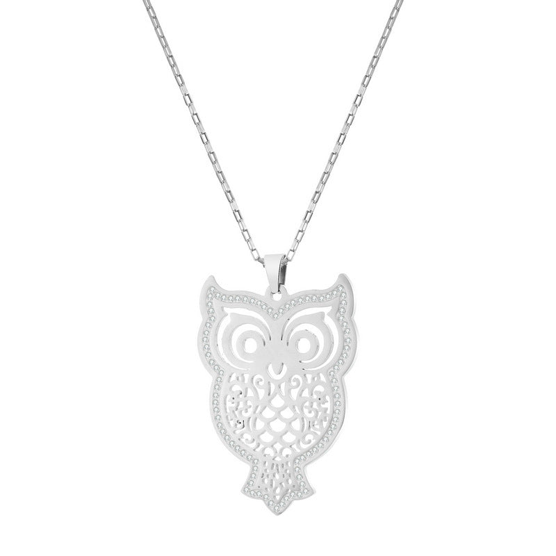 Women's Stainless Steel Set Zircon Owl Pendant Necklace | Decor Gifts and More