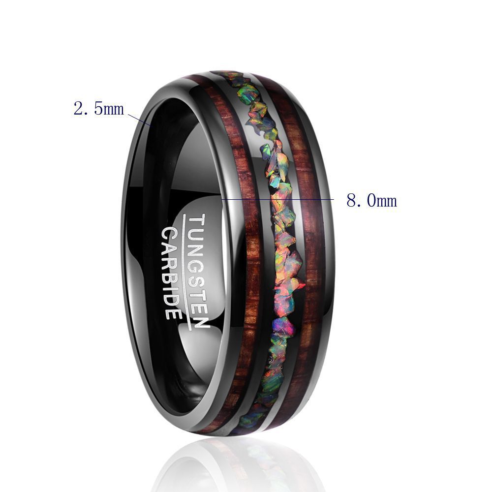 Black Acacia Wood Opal Tungsten Steel Ring | Decor Gifts and More