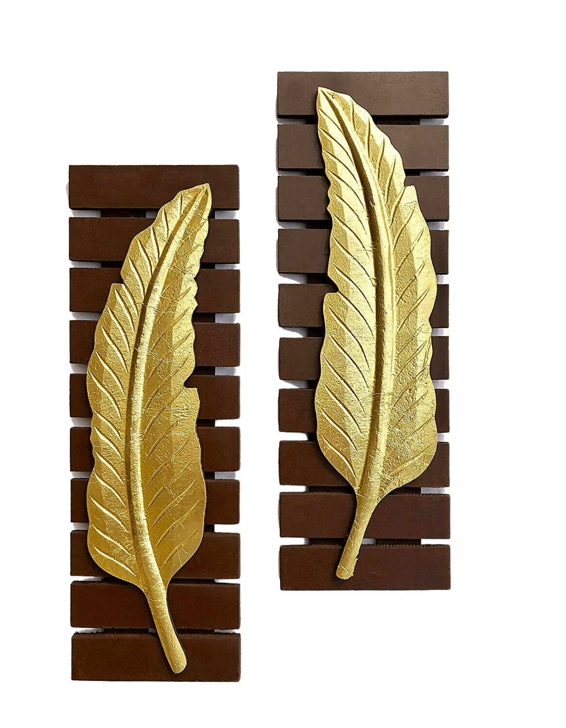 Tropical Brass Leaf Wall Decor Art Sculpture 6 x 18 inches Set of 2 - Home Decor Gifts and More