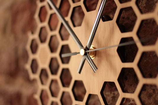 Hexagonal Log Honeycomb Wall Clock Pastoral Natural Bee Protection Association Wall Clock | Decor Gifts and More