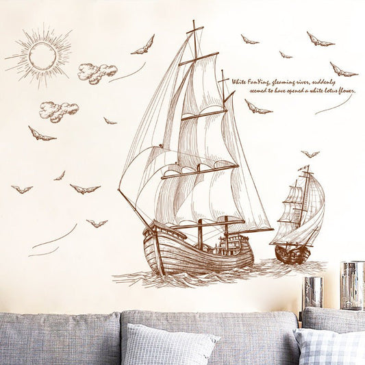 Sailboat Wall Stickers Living Room Television Background Wall Decorative Bedroom Children's Room Bedroom Wall Sticker Paper Stickers | Decor Gifts and More