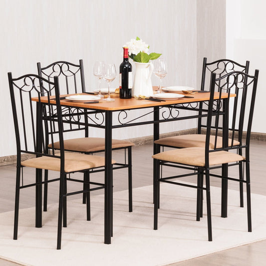 5 PC Dining Set Wood Metal Table and 4 Chairs Kitchen Breakfast Furniture New | Decor Gifts and More