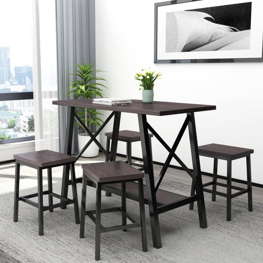 5-Piece Bar Table Set, Counter Height Bar Table with 4 Bar Stools, Bistro Style Bar Table and Stool, Espresso | Decor Gifts and More