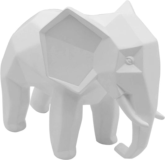 White Geometric Abstract Elephant Sculpture - Modern Desktop Statue - Home Decor Gifts and More