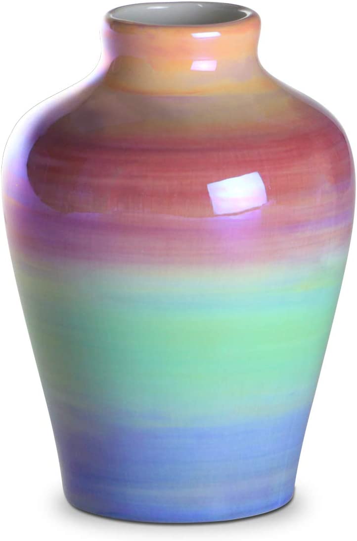 Handcrafted Fired Glazed Rainbow Stoneware Vase Centerpiece - Home Decor Gifts and More