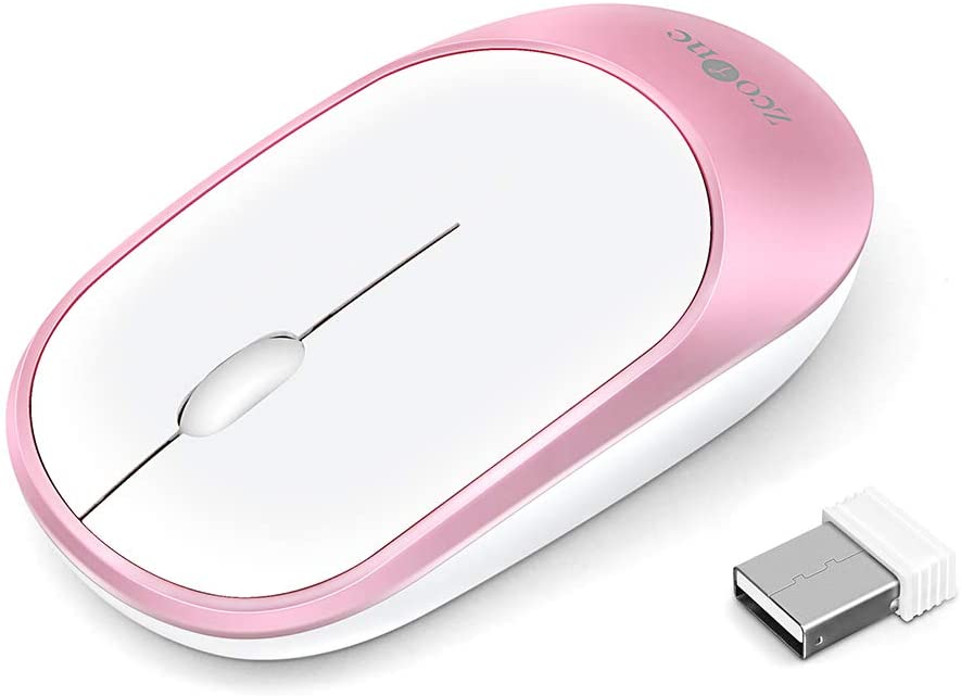 Slim Wireless Mouse, ZCOONE Computer Mouse 2.4G Silent Click Cordless Optical Mice with USB Receiver for Laptop, MacBook, Desktop, PC, Notebook- White and Pink - Home Decor Gifts and More