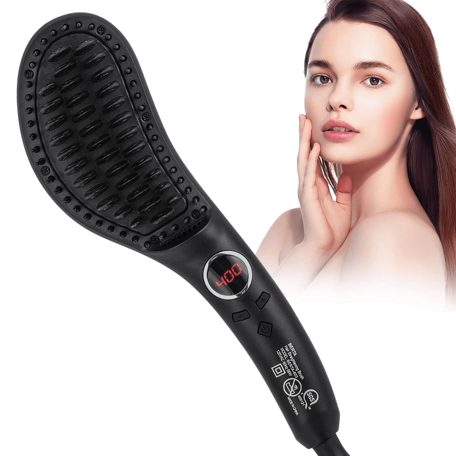 Hair Straightener Brush, 30s Fast MCH Ceramic Heating Hair Straightening Brush with Anti Scald Feature, Portable Frizz-Free Silky Electric Straightening Comb, Auto-Off &amp; Dual Voltage - Home Decor Gifts and More