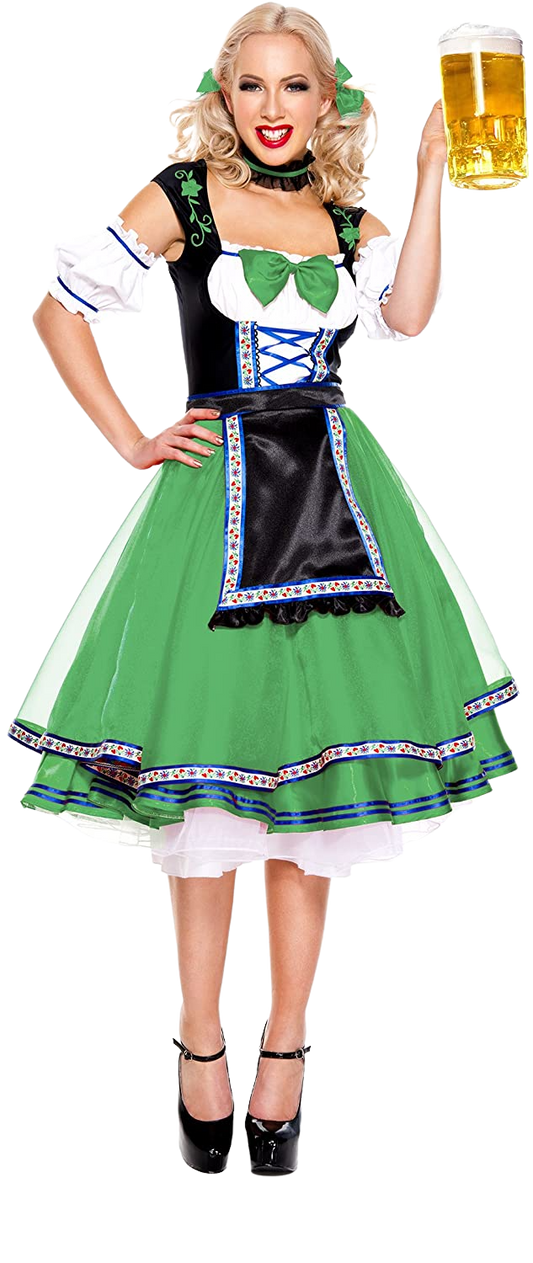 Oktoberfest Beer Girl Adult Costume Green - X-Small | Decor Gifts and More