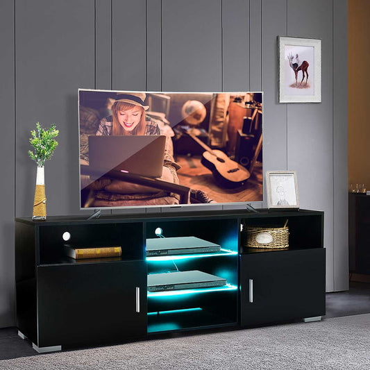 57 Inch High Gloss TV Stand Cabinet with LED Light TV Unit Bracket Home Furnishings TV Stands Living Room Furniture US Shipping | Decor Gifts and More