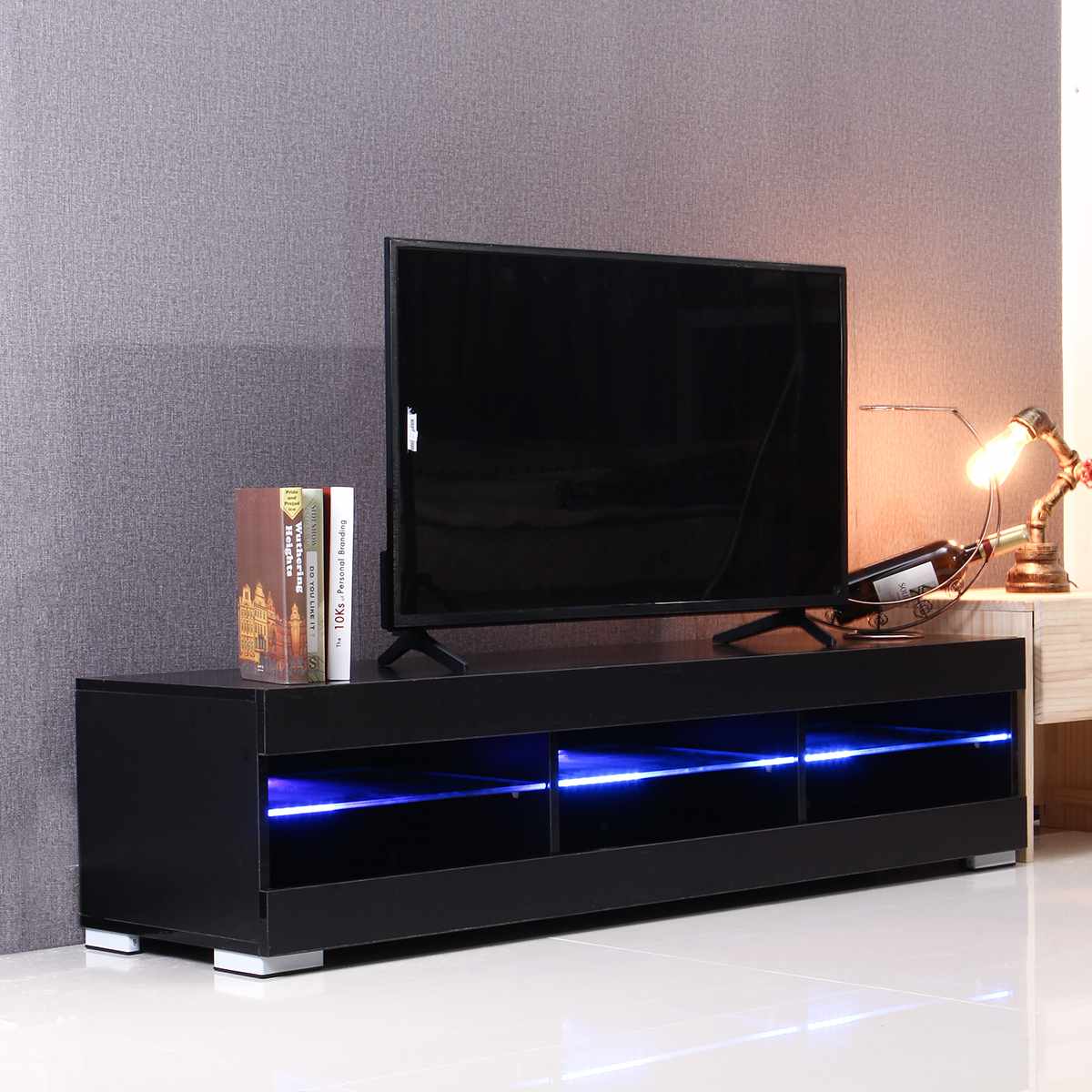 57 inch RGB LED TV Unit Cabinet Stands with 6 Open Drawers TV Bracket Table Home Living Room Furniture tv Stands high gloss | Decor Gifts and More