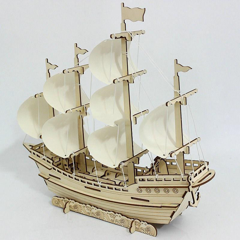 Wooden Sailboat Model Diy Handmade Assembly 3d Three-dimensional Puzzle Assembly | Decor Gifts and More