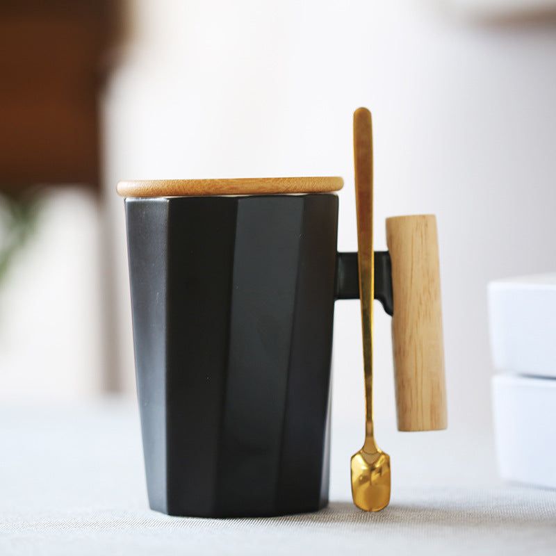 Simple Straight Ceramic Mug With Wooden Handle | Decor Gifts and More