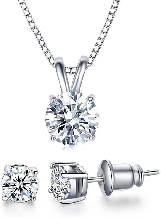 Dainty Jewelry Set Cubic Zirconia  White Gold Plated Solitaire Pendant - Home Decor Gifts and More