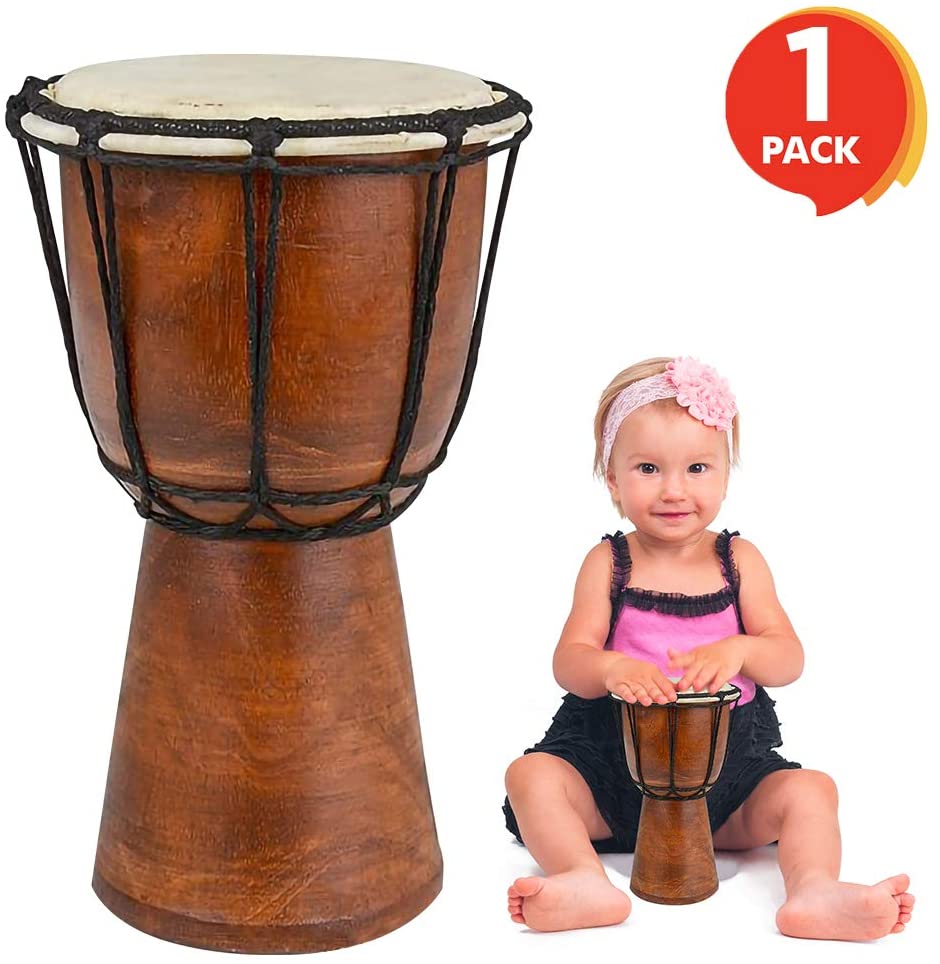 8 Inch Mini Wooden Toy Drum - Rustic Brown Wood and Authentic Design - Fun Musical Instrument for Children - Gift Idea, Party Supplies, Birthday Party Favor for Boys, Girls, Toddler - Home Decor Gifts and More