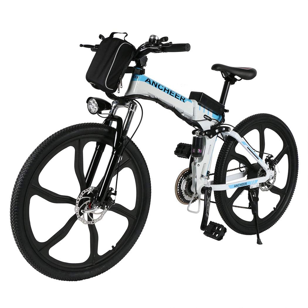 Electric Bike Folding Electric Commuting Bike/Mountain Bike with 26" Magnesium Alloy Integrated Wheel, Premium Front and Rear Suspension and 21 Speed Gear | Decor Gifts and More