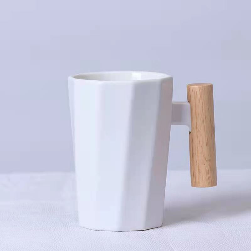 Simple Straight Ceramic Mug With Wooden Handle | Decor Gifts and More