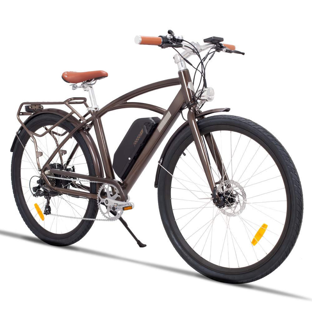 Inpar Adult 28" City Electric Bicycle 500W 48V Electric Mountain Bike, Throttle & Pedal Assist Powerful 7-Speed Ebike Aluminum 6061 Frame with Removable Lithium Battery, 160 disc Brake(Brown) | Decor Gifts and More