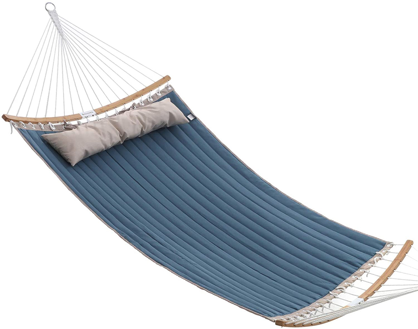 Blue Quilted Double Hammock with Hanging Straps, Detachable Curved Spreader Bars - Home Decor Gifts and More