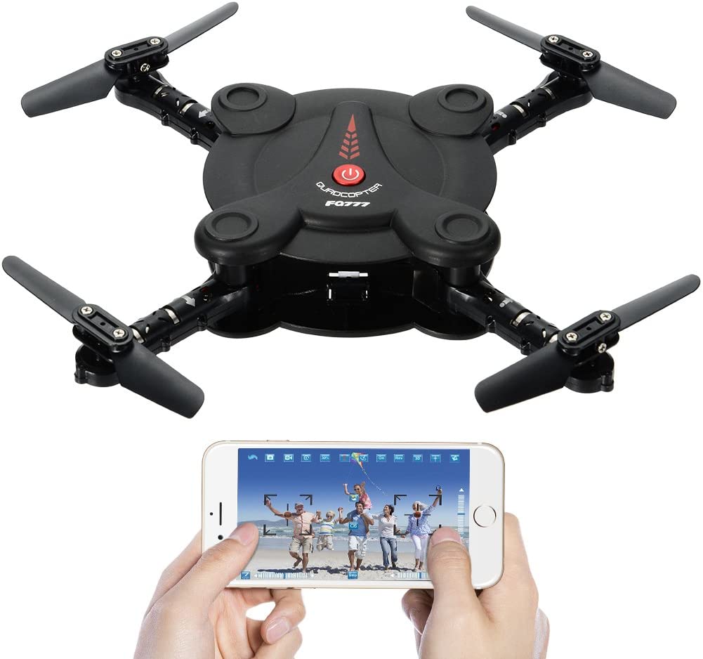 RC Quadcopter Drone with FPV Camera Live Video Foldable Aerofoils, Smart Phone and App Control UAV Predator, RTF Helicopter with 4 Channels, 6-Axis Gyro, Gravity Sensor with 1pcs Batteries Black | Decor Gifts and More
