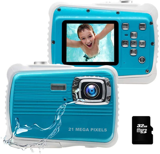 Kids Camera, 21MP HD 3M Waterproof Digital Camera for Kids, 2.0 Inch LCD Display, 8X Digital Zoom,Flash and Mic for Boys Girls Kids（Blue） (Renewed) - Home Decor Gifts and More
