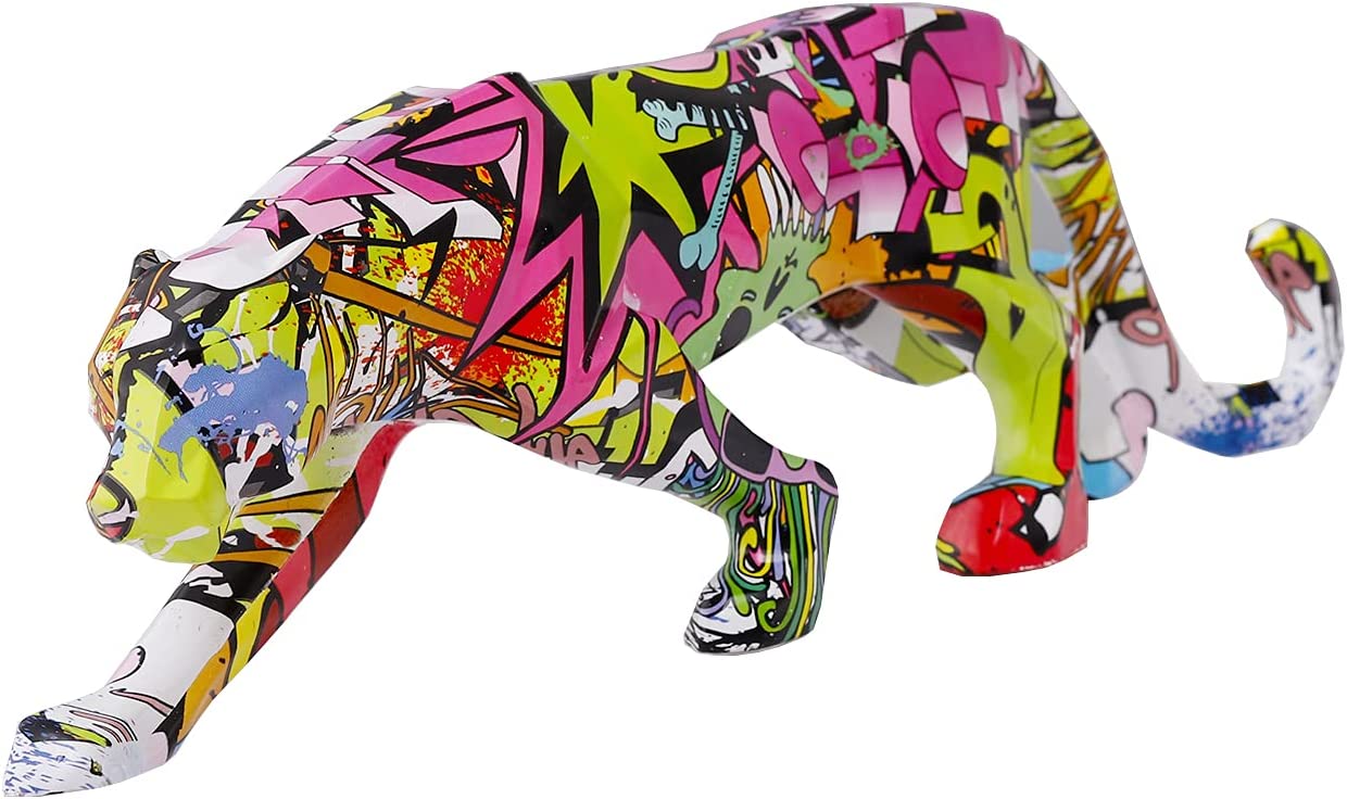 5 inch colorful graffiti art leopard desktop statue animal home decor sculptures