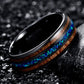 8mm Wide Black Two Acacia Wood Sapphire Blue Opal Tungsten Steel Ring | Decor Gifts and More