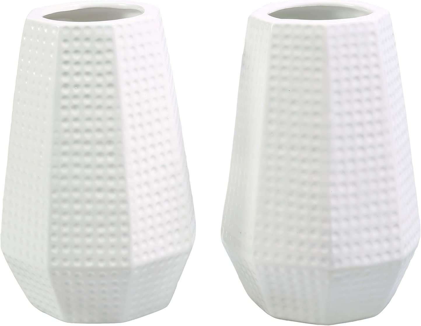 Set of 2  7-Inch Modern White Geometric Dimple Ceramic Table Top Luxury Centerpiece Vase SEt - Home Decor Gifts and More