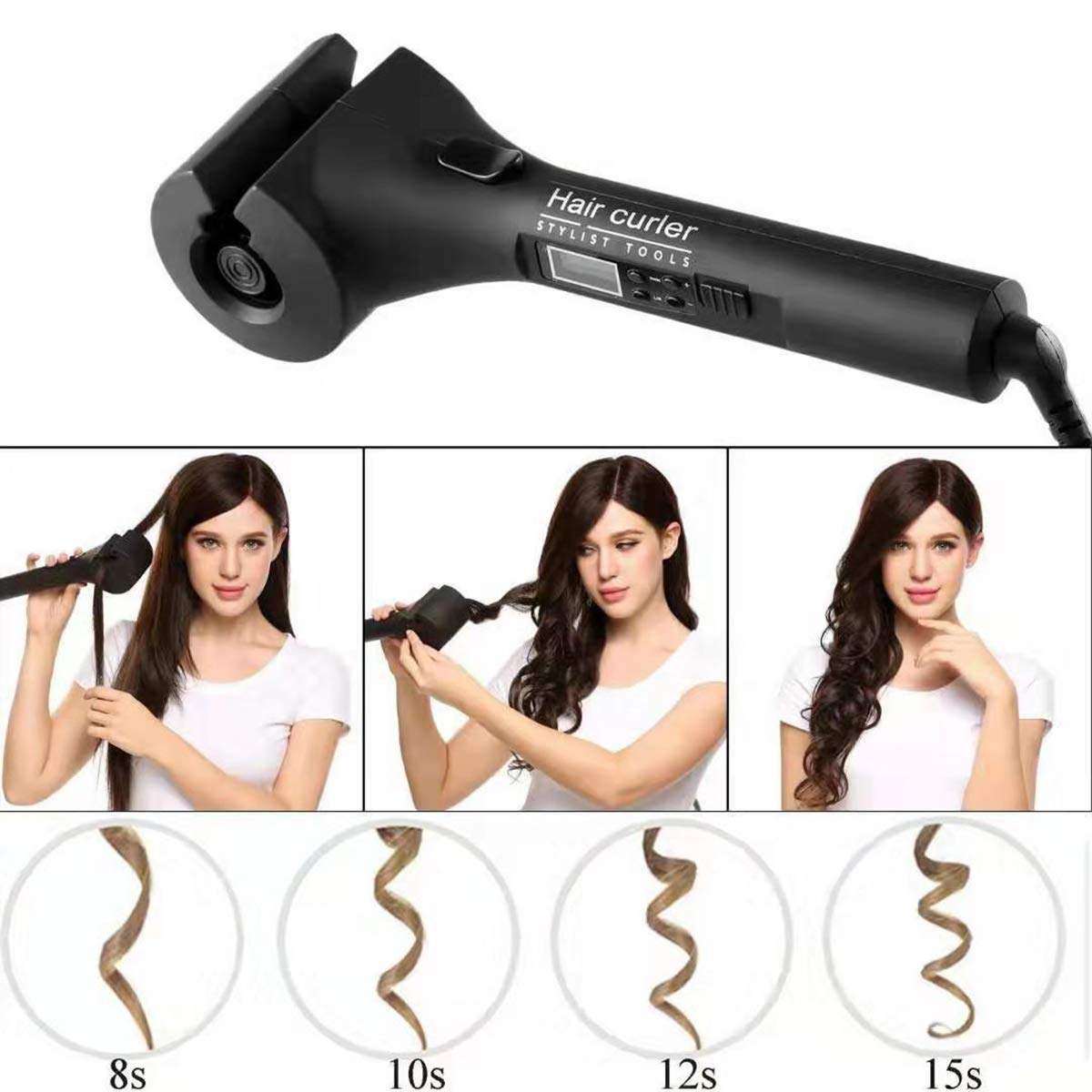 Professional Automatic Hair Curler with LCD display Auto Hair Styling Tools Rollers Hair Curling Iron Black - Home Decor Gifts and More