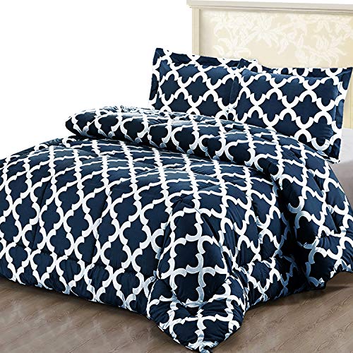 Utopia Bedding Printed Comforter Set (Full, Navy) with 2 Pillow Shams - Luxurious Brushed Microfiber - Down Alternative Comforter - Soft and Comfortable - Machine Washable - Home Decor Gifts and More