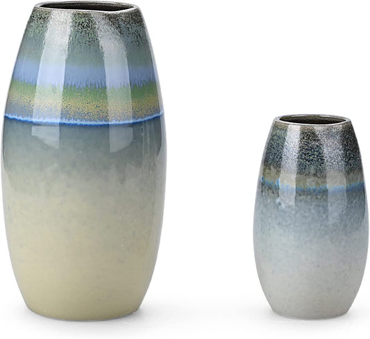 Ceramic Vase Set,Modern Ceramic Vase for Home Decor,Reactive Glazed, Handcrafted Set of 2 - Home Decor Gifts and More