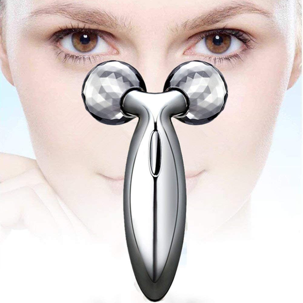 Face Body Roller Massager, 3D Roller Face Massager Y-Shape Face Lift Tool Firming Beauty Massage Body Face Massager (Silver) - Home Decor Gifts and More
