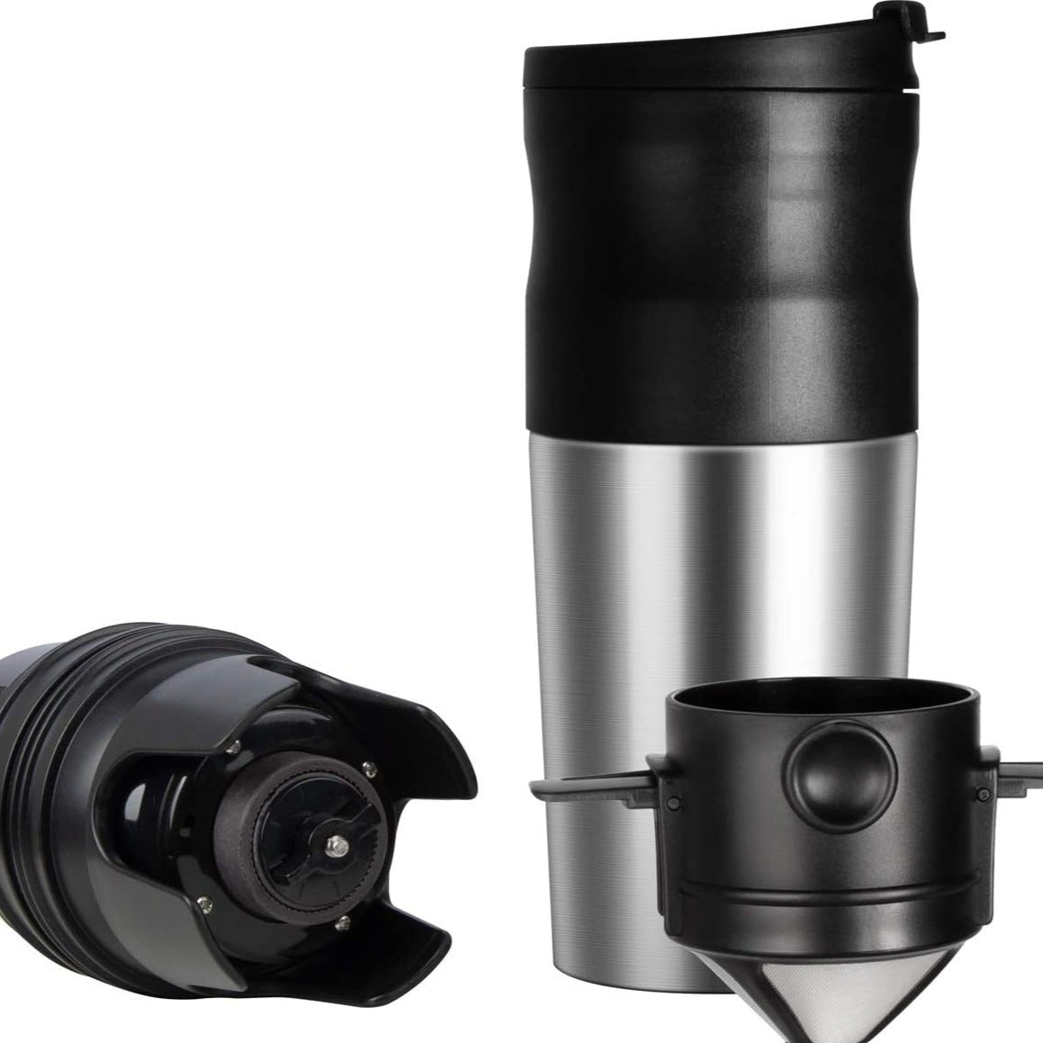 Single Serve Portable Fresh Coffee Maker | Electric Grinder | Rechargeable Stainless Steel Heat Insulated Mug - Home Decor Gifts and More