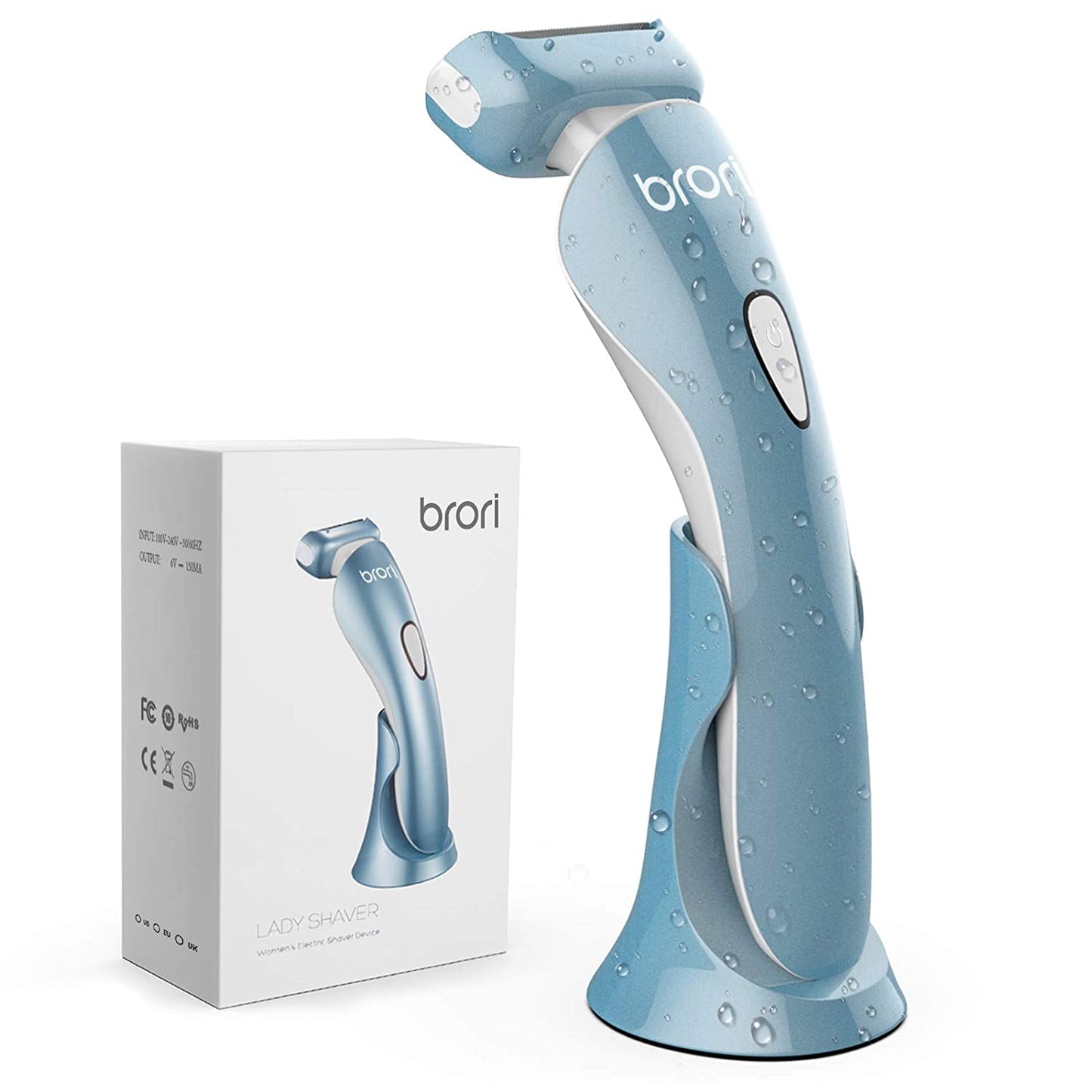Brori Electric Razor for Women - Womens Shaver Bikini Trimmer Body Hair Removal for Legs and Underarms Rechargeable Wet and Dry Painless Cordless with LED Light, Blue - Home Decor Gifts and More