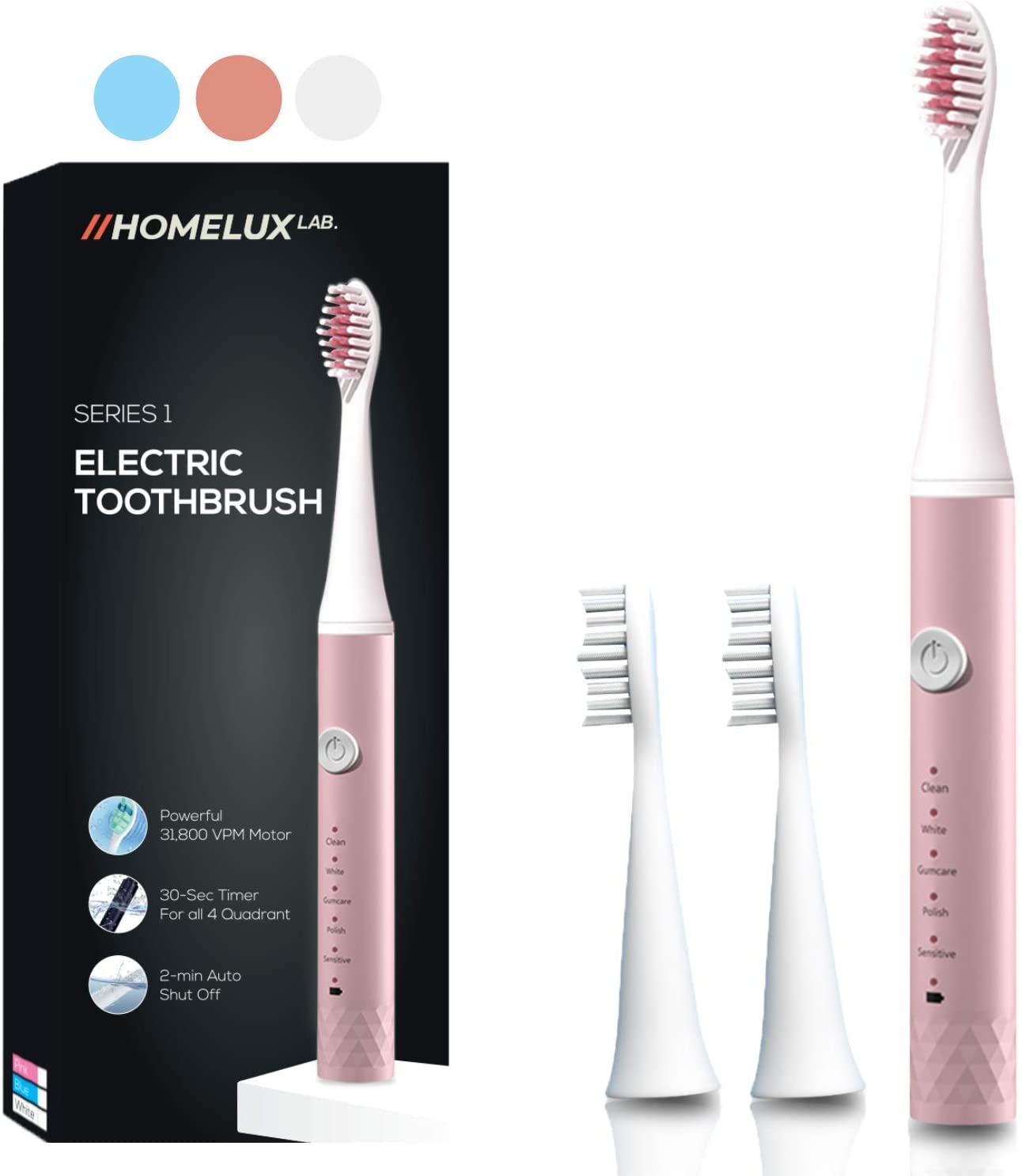 HomeLux Lab Electric Toothbrush Kids &amp; Adults Powerful Sonic Toothbrush | 5 Modes, 3 Brush Heads, 31,800 VPM Rechargable - Kids Electric Toothbrushes for Adults - Electronic Toothbrush El - Home Decor Gifts and More