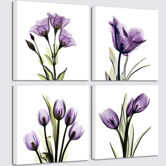 Set of Modern Purple Floral Canvas Prints Wall Art Grace Floral Pictures Paintings Ready To Hang - Home Decor Gifts and More
