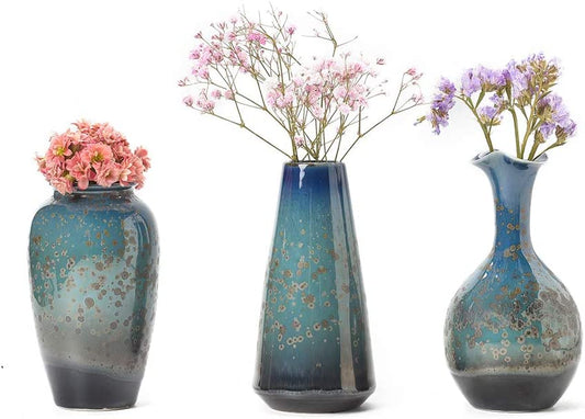 Flame Glazed Blue Porcelain Floral Vase Set - Home Decor Gifts and More